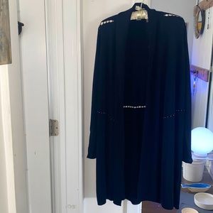 Elie Tahari navy blue cardigan sweater with bb like embellish